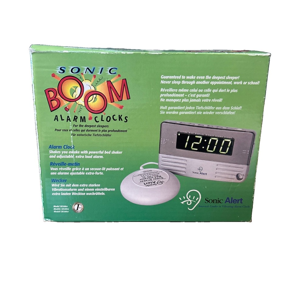 NEW Sonic Alert SB200SS Sonic Boom Travel Bedside Alarm Clock Super Bed Shaker